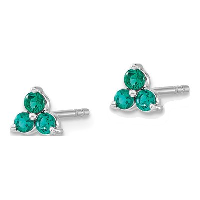 14K White Gold 2.3mm Round Lab-Created Emerald Triangle Stud Earrings – view 2