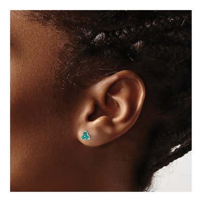 14K White Gold 2.3mm Round Lab-Created Emerald Triangle Stud Earrings – view 3