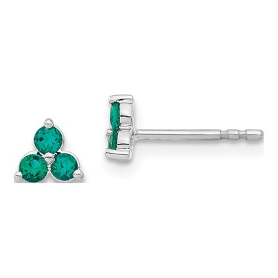 14K White Gold 2.3mm Round Lab-Created Emerald Triangle Stud Earrings