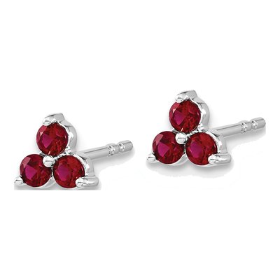 14K White Gold 2.3mm Round Lab-Created Ruby Triangle Button Stud Earrings – view 2