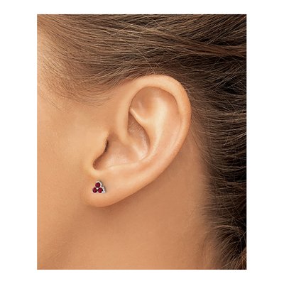 14K White Gold 2.3mm Round Lab-Created Ruby Triangle Button Stud Earrings – view 3