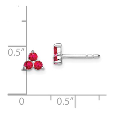 14K White Gold 2.3mm Round Lab-Created Ruby Triangle Button Stud Earrings – view 4