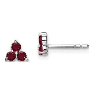 14K White Gold 2.3mm Round Lab-Created Ruby Triangle Button Stud Earrings