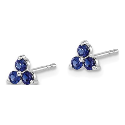 14K White Gold 2.3mm Round Lab-Created Sapphire Triangle Stud Earrings – view 2