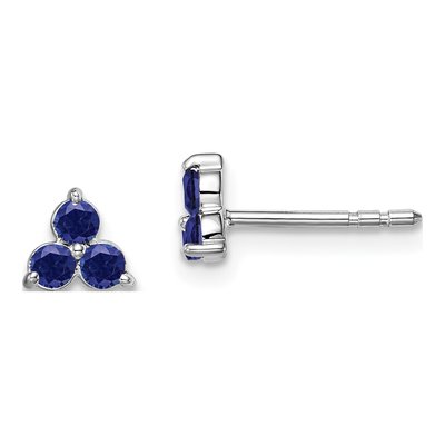 14K White Gold 2.3mm Round Lab-Created Sapphire Triangle Stud Earrings