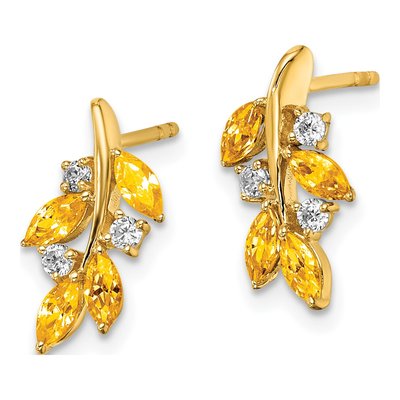 14K Yellow Gold 1/8 ct tw Citrine & Diamond Marquise Leaf Dangle Earrings – view 2