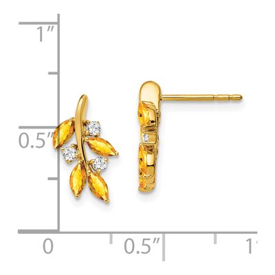 14K Yellow Gold 1/8 ct tw Citrine & Diamond Marquise Leaf Dangle Earrings – view 4