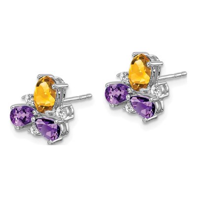 14K White Gold 1/8 ct tw Citrine & Amethyst Pear Oval Stud Earrings – view 2