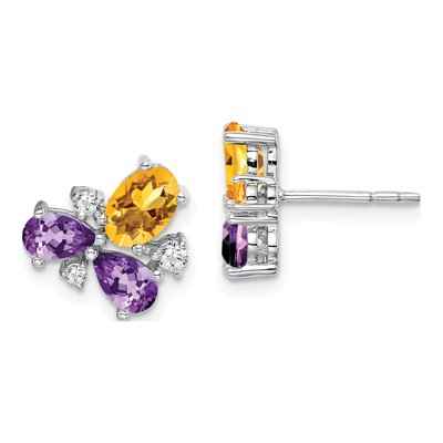 14K White Gold 1/8 ct tw Citrine & Amethyst Pear Oval Stud Earrings