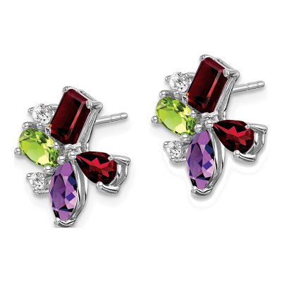 14K White Gold 1/10 ct tw Oval Peridot & Garnet Multi-Gemstone Stud Earrings – view 2