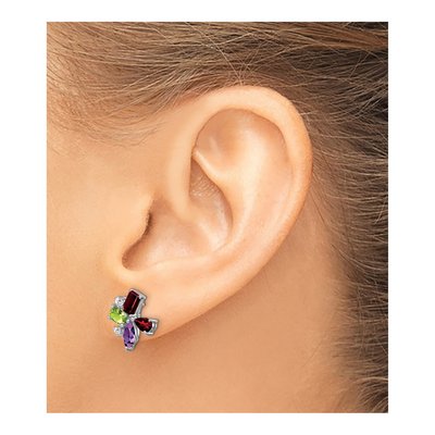 14K White Gold 1/10 ct tw Oval Peridot & Garnet Multi-Gemstone Stud Earrings – view 3