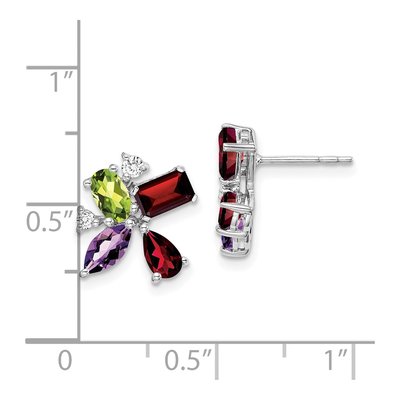 14K White Gold 1/10 ct tw Oval Peridot & Garnet Multi-Gemstone Stud Earrings – view 4