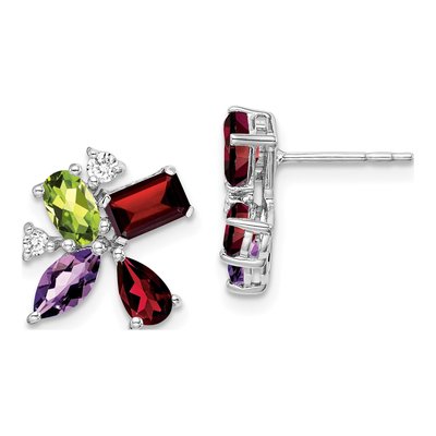 14K White Gold 1/10 ct tw Oval Peridot & Garnet Multi-Gemstone Stud Earrings