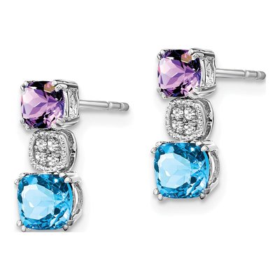 14K White Gold Amethyst & Swiss Blue Topaz Dangle Earrings – view 2