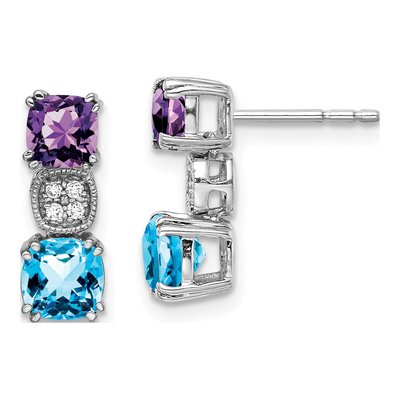 14K White Gold Amethyst & Swiss Blue Topaz Dangle Earrings