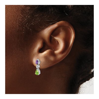 14K White Gold Peridot & Amethyst Pear Dangle Earrings – view 3