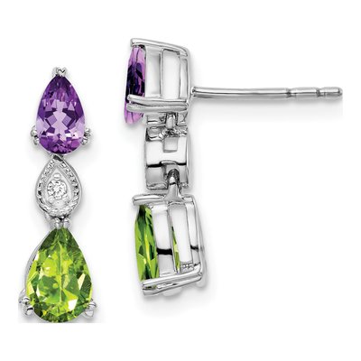 14K White Gold Peridot & Amethyst Pear Dangle Earrings