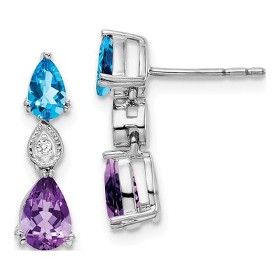 14K White Gold Amethyst & Swiss Blue Topaz Dangle Earrings