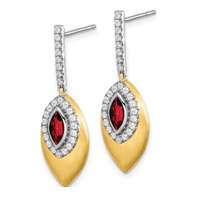 14K Two-Tone Gold 0.31 ct tw Garnet & Diamond Marquise Dangle Earrings – view 2