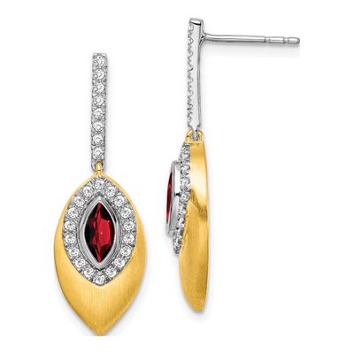 14K Two-Tone Gold 0.31 ct tw Garnet & Diamond Marquise Dangle Earrings