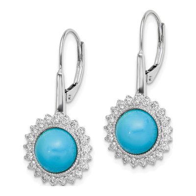 14K White Gold 5/8 ct tw Turquoise & Diamond Halo Leverback Earrings – view 2