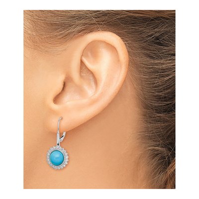 14K White Gold 5/8 ct tw Turquoise & Diamond Halo Leverback Earrings – view 3