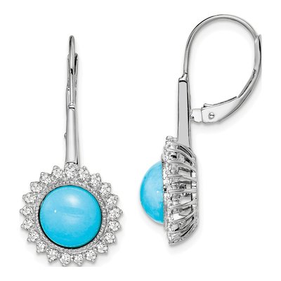 14K White Gold 5/8 ct tw Turquoise & Diamond Halo Leverback Earrings