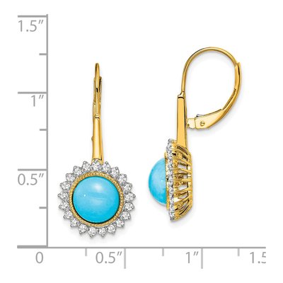 14K Yellow Gold 5/8 ct tw Turquoise & Diamond Halo Leverback Earrings – view 4