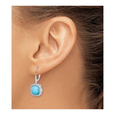 14K White Gold 1/4 ct tw Turquoise & Diamond Leverback Earrings – view 3