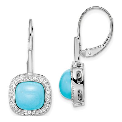 14K White Gold 1/4 ct tw Turquoise & Diamond Leverback Earrings