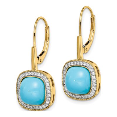 14K Yellow Gold 1/4 ct tw Turquoise & Diamond Halo Leverbacks Leverback Earrings – view 2