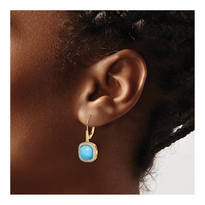 14K Yellow Gold 1/4 ct tw Turquoise & Diamond Halo Leverbacks Leverback Earrings – view 3