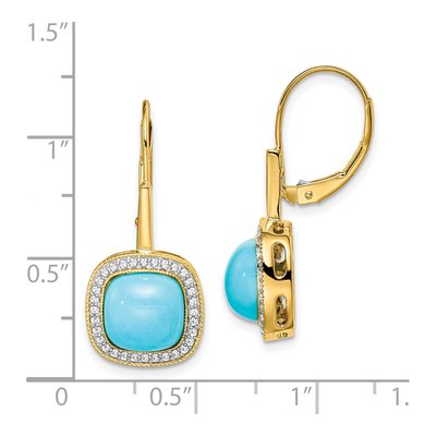 14K Yellow Gold 1/4 ct tw Turquoise & Diamond Halo Leverbacks Leverback Earrings – view 4