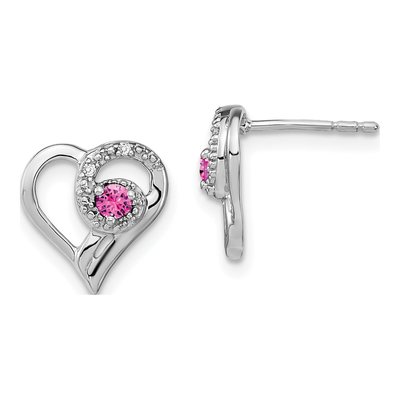 14K White Gold 2.5mm Round Diamond Heart Stud Earrings