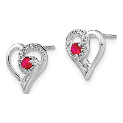 14K White Gold 2.5mm Round Ruby & Diamond Heart Stud Earrings – view 2