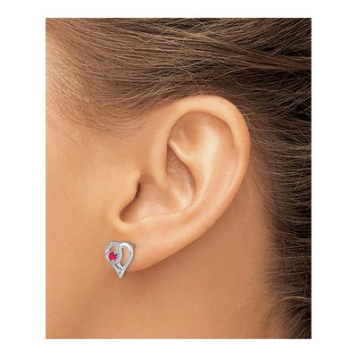 14K White Gold 2.5mm Round Ruby & Diamond Heart Stud Earrings – view 3
