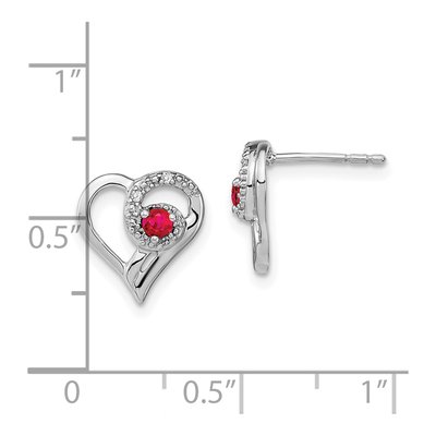14K White Gold 2.5mm Round Ruby & Diamond Heart Stud Earrings – view 4