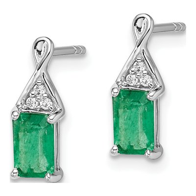 14K White Gold Emerald & Diamond Dangle Earrings – view 2