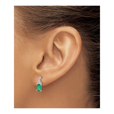 14K White Gold Emerald & Diamond Dangle Earrings – view 3