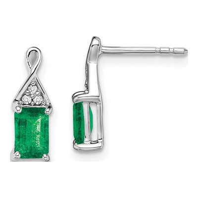14K White Gold Emerald & Diamond Dangle Earrings