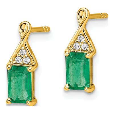 14K Yellow Gold Emerald & Diamond Emerald-Cut Dangle Earrings – view 2
