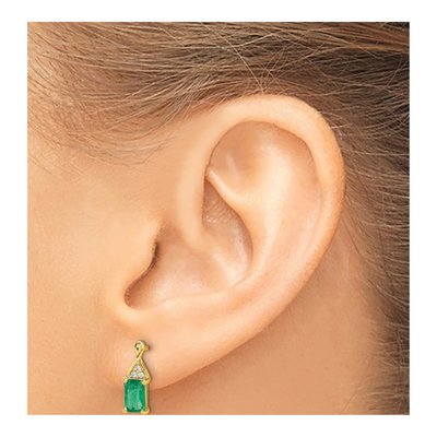 14K Yellow Gold Emerald & Diamond Emerald-Cut Dangle Earrings – view 3