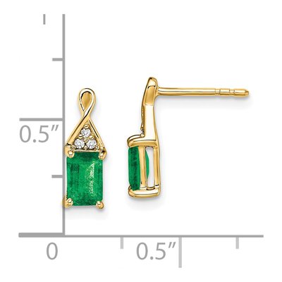 14K Yellow Gold Emerald & Diamond Emerald-Cut Dangle Earrings – view 4