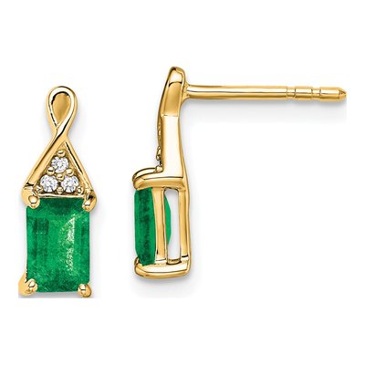 14K Yellow Gold Emerald & Diamond Emerald-Cut Dangle Earrings