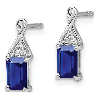 14K White Gold Sapphire & Diamond Emerald-Cut Dangle Earrings – view 2