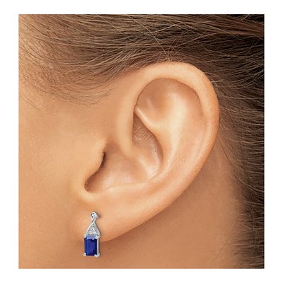 14K White Gold Sapphire & Diamond Emerald-Cut Dangle Earrings – view 3