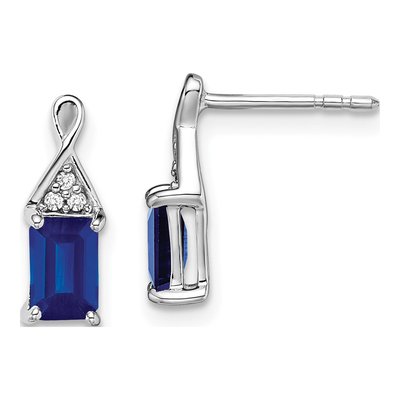 14K White Gold Sapphire & Diamond Emerald-Cut Dangle Earrings