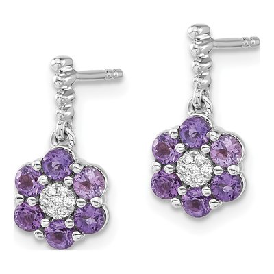 14K White Gold Amethyst & Diamond Floral Dangle Earrings – view 2