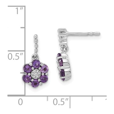 14K White Gold Amethyst & Diamond Floral Dangle Earrings – view 4