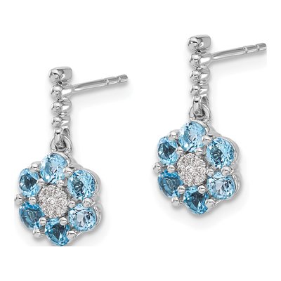 14K White Gold Swiss Blue Topaz & Diamond Dangle Earrings – view 2